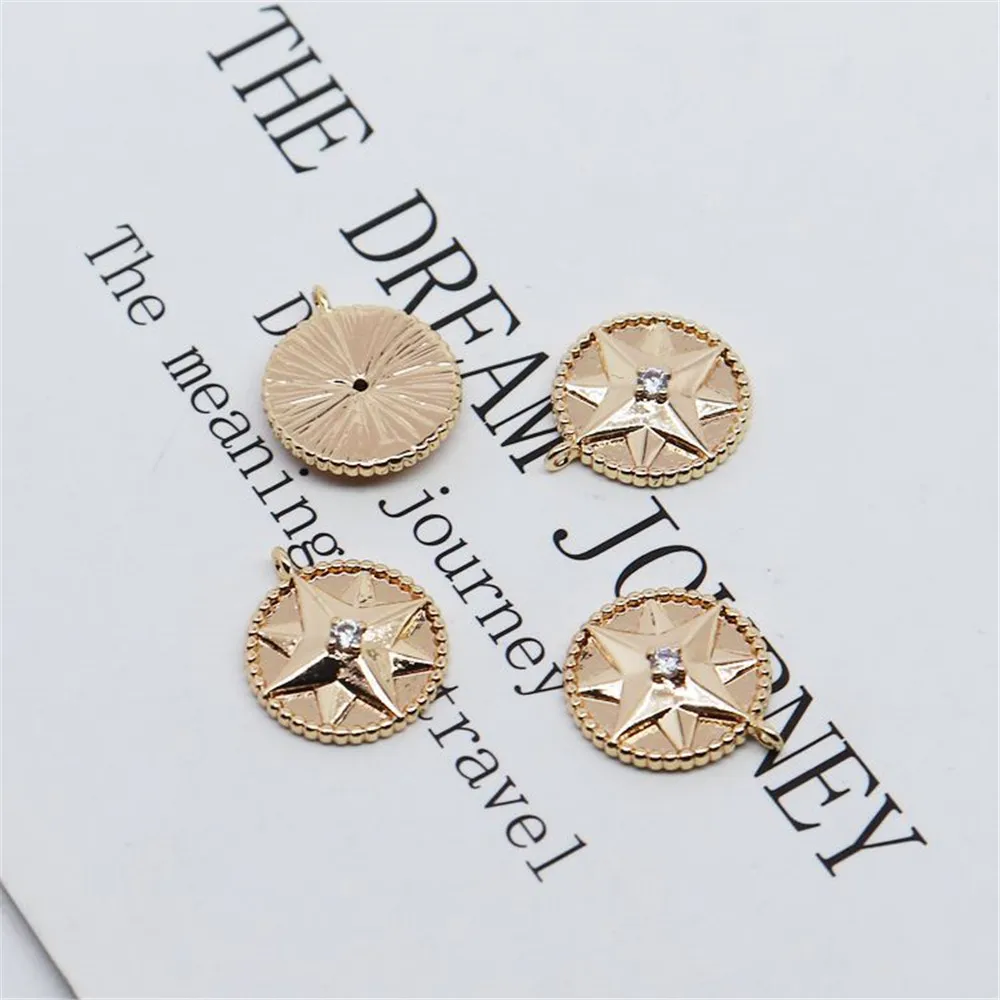 

18K copper wrapped gold set zircon round three-dimensional zircon pendant handmade diy necklace pendant accessories material