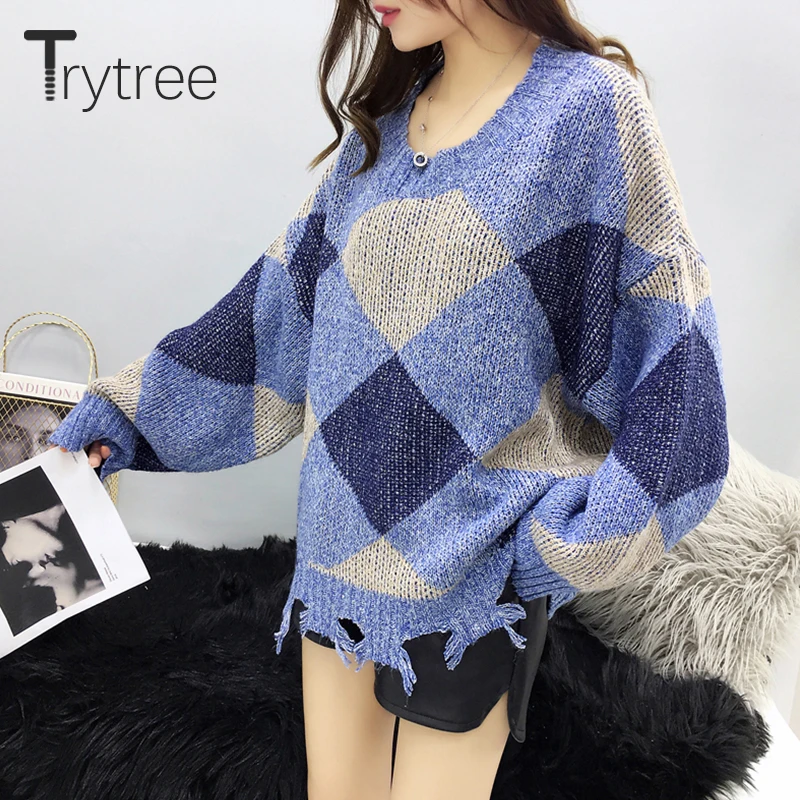 Trytree 2019 осень зима женский свитер Повседневный круглый вырез акриловый