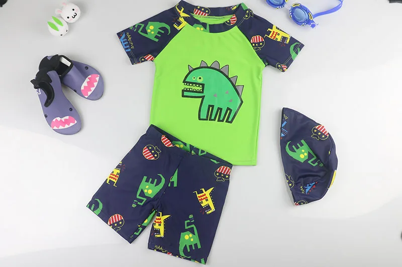 Boy Baby Swimwear Dinosaur Swimming Suit for Boys Short Sleeves Toddler Kids Children's Swimwear Beach Clothes Bathing Suit 3pcs