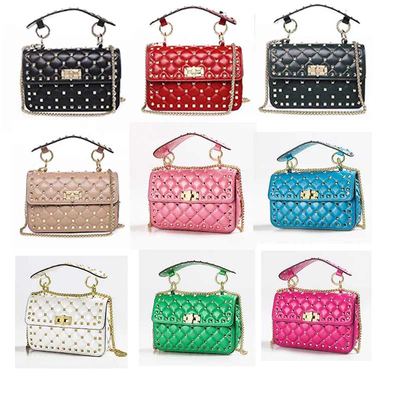 Женская сумка на плечо из натуральной овечьей кожи с заклепками дизайнерская