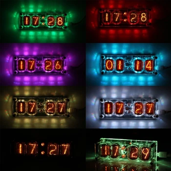 IN-12หลอดเรืองแสงนาฬิกาที่มีสีสัน4หลัก LED Retro นาฬิกาเนอสเซอรี่ห้องนั่งเล่นห้องนอนตกแต่ง Nixie Clock