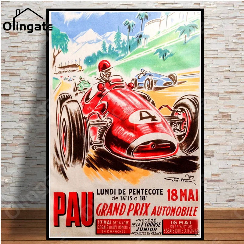 

Cartoon Hot Champion World Grand Prix Retro Monaco 64Th Super Motor Car Poster Wall Art Canvas Picture Painting for Room Decor