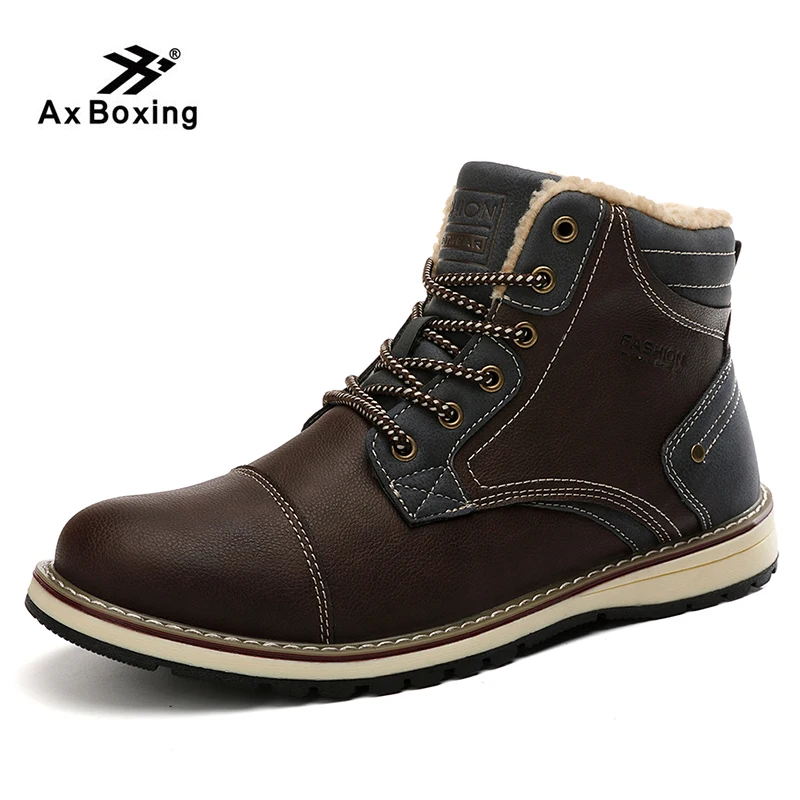 AX BOXING Winter snow boots men shoes Velvet Ankle Snow Boots Men Shoes Fashion Cow Motocycle Casual Boot Male | Обувь