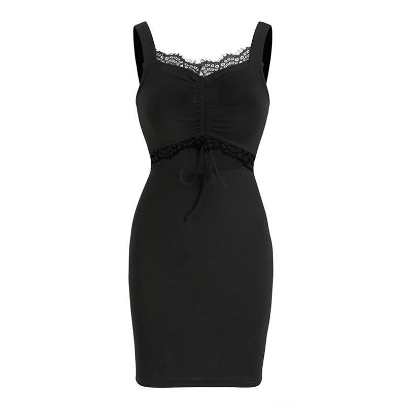 

COIGARSAM Sexy Women Mini dress Spaghetti Strap Dresses Black 680