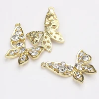 6pcslot zinc alloy with glass rhinestone charms cute butterfly charms pendant for diy jewelry making finding accessories