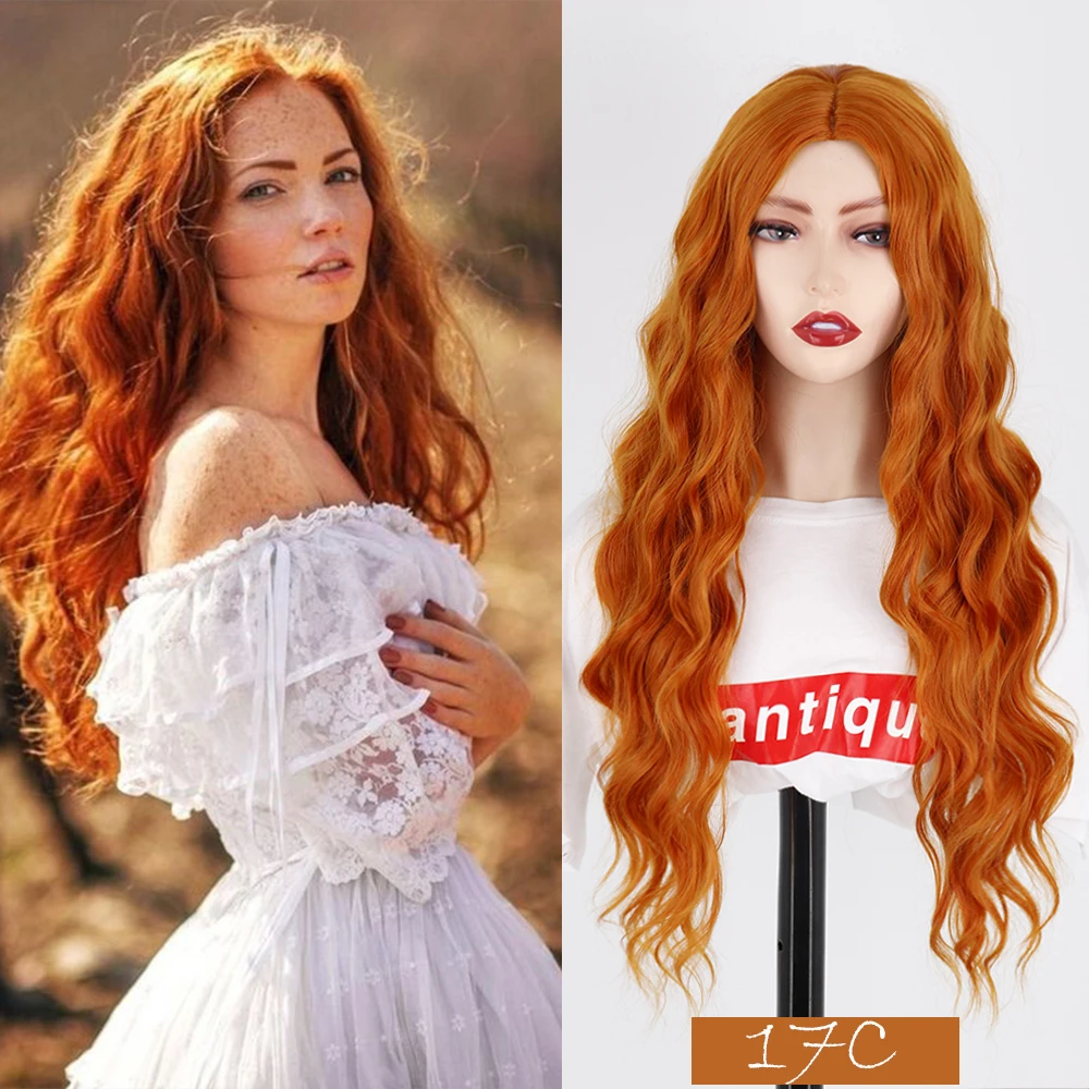 FEELSI чистые красные черные оранжевые длинные волнистые парики для женщин