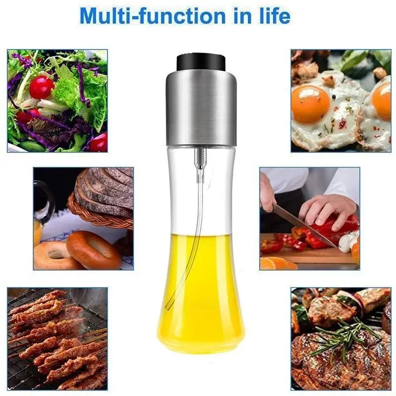 

Kitchen Oil Sprayer 180ml Bottle Stainless Steel Glass Oil Sprayer Multifunction Kitchen BBQ Cooking Tools