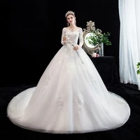 white deep v neck wedding dress flowers embroidery full sleeves floor length backless new plus size wedding gowns for women g200