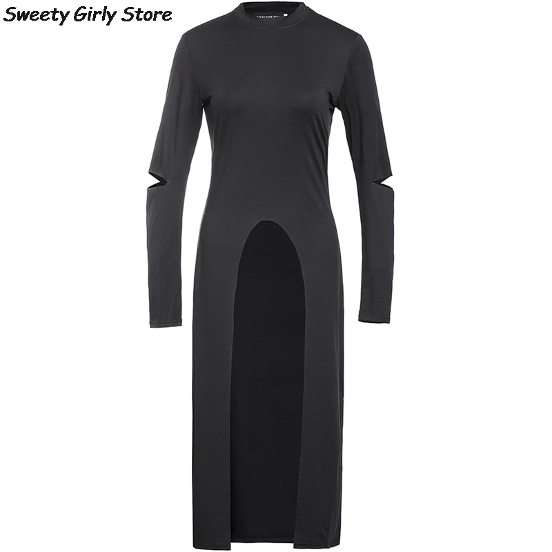 

Gothic Punk Style Dress Women Long Sleeve Dress Turtleneck Irregular Black Dresses Female Streetwear Autumn Fall Cosplay Vestido