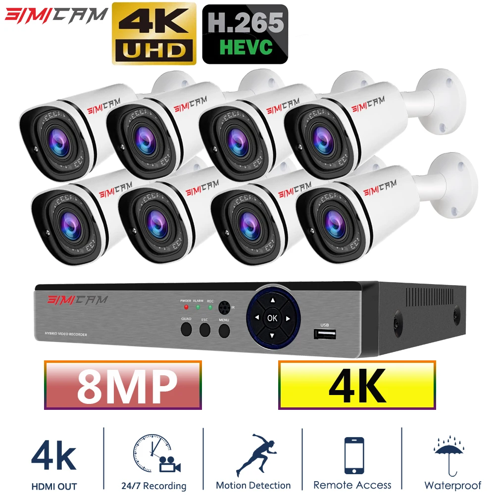Комплект камеры видеонаблюдения 4K Ultra HD 8X 8MP 8ch H265 DVR 30mNight Vision Out Door