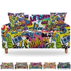Чехол для дивана в стиле хип-хоп, эластичный чехол для углового секционного дивана с принтом граффити, L-образный