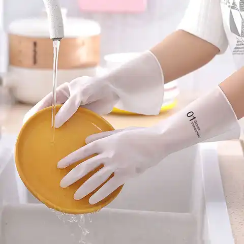 Женские Водонепроницаемые резиновые латексные перчатки для мытья посуды, прочные кухонные рабочие приборы для уборки дома