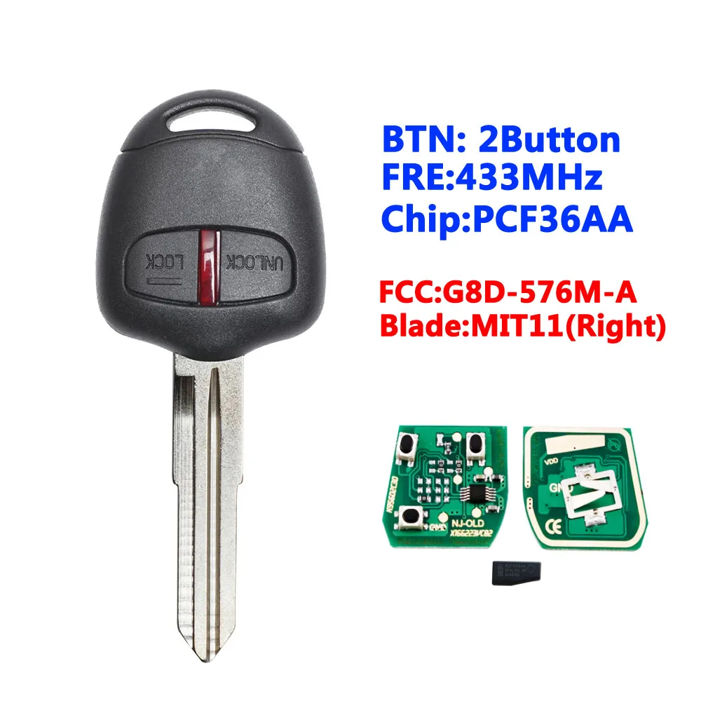

XNRKEY, 2 кнопки, 433 МГц, чип ID46 для Mitsubishi Lancer 2009-2014, идентификатор FCC: G8D-576M-A MIT11R, правое лезвие