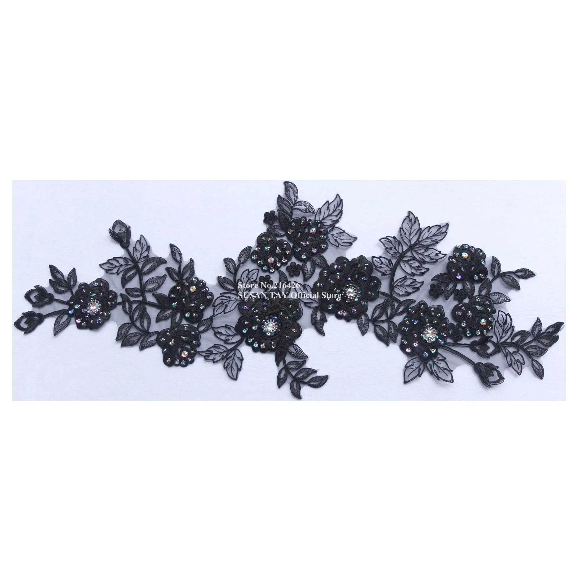 1 шт. х Новая длинная ручная работа черная вышито бисером с блестками 3D цветок