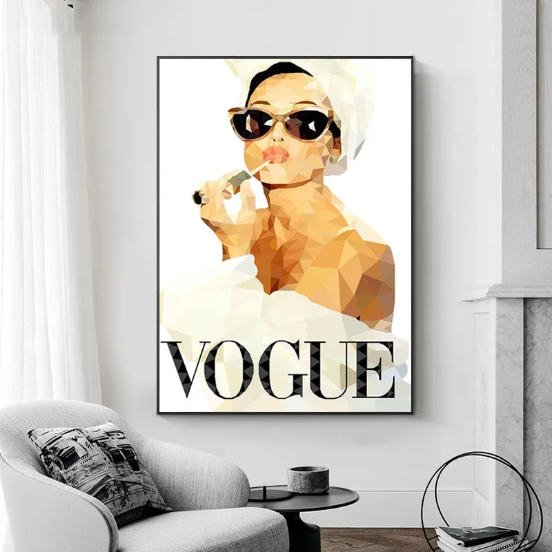 

Vogue Geometric Audrey Hepburn Portrait Makeup Modern Poster Prints Canvas Painting Wall Art Modular Pictures for Bedroom Decor
