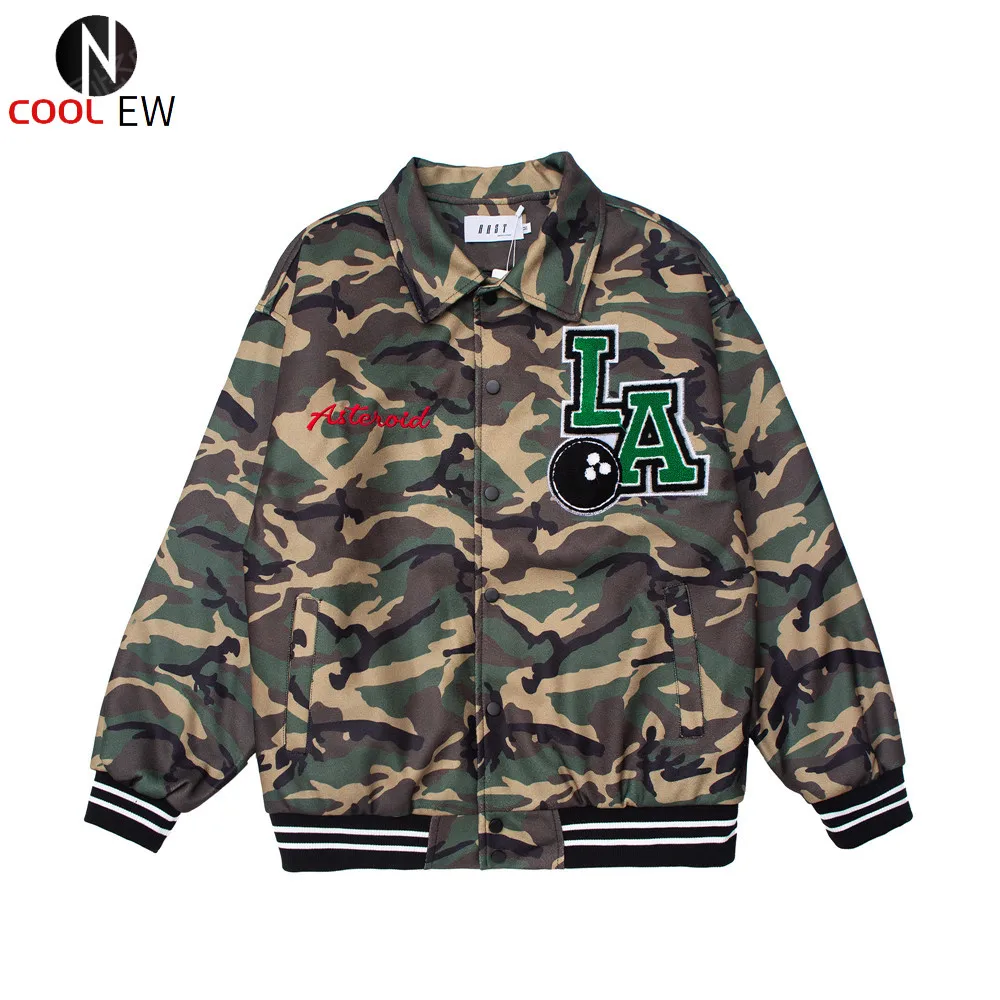 

Камуфляжная стеганая куртка для мужчин, зимняя плотная бейсбольная куртка с надписью и вышивкой, Повседневная Свободная верхняя одежда для...