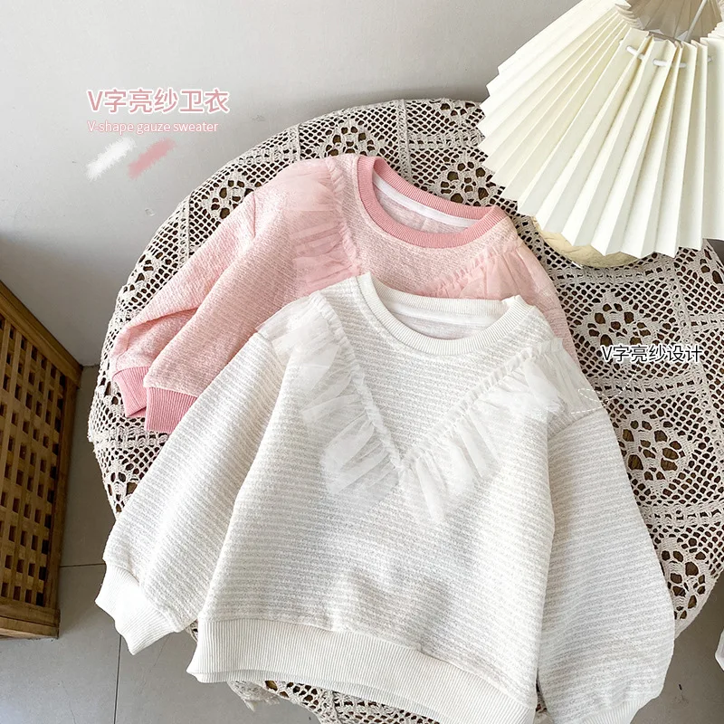 Толстовка для девочек WLG, весенне-осенняя, белая, розовая, кружевная, с длинным рукавом, милая, универсальная