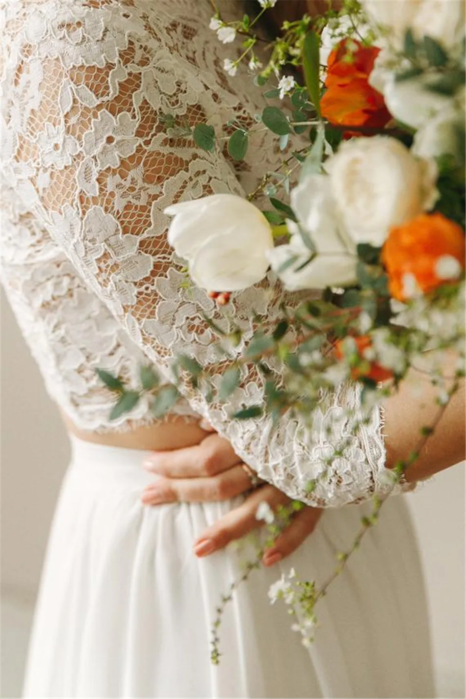 Женское шифоновое платье до пола простое с длинным рукавом и кружевной