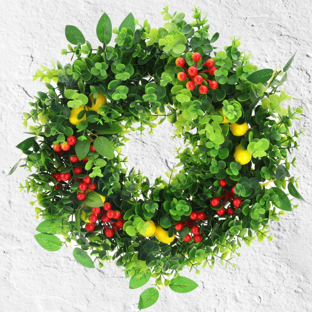 

Green Eucalyptus Wreath Home Decoration 20 Inch Lenmon Door Durable Artificial For Wedding Or Party Silk Garland Wall Hanging
