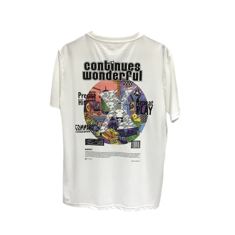 

2021 Summer New Men White Digital Printed Cotton round Neck Casual Short Sleeve T-shirt Fashion