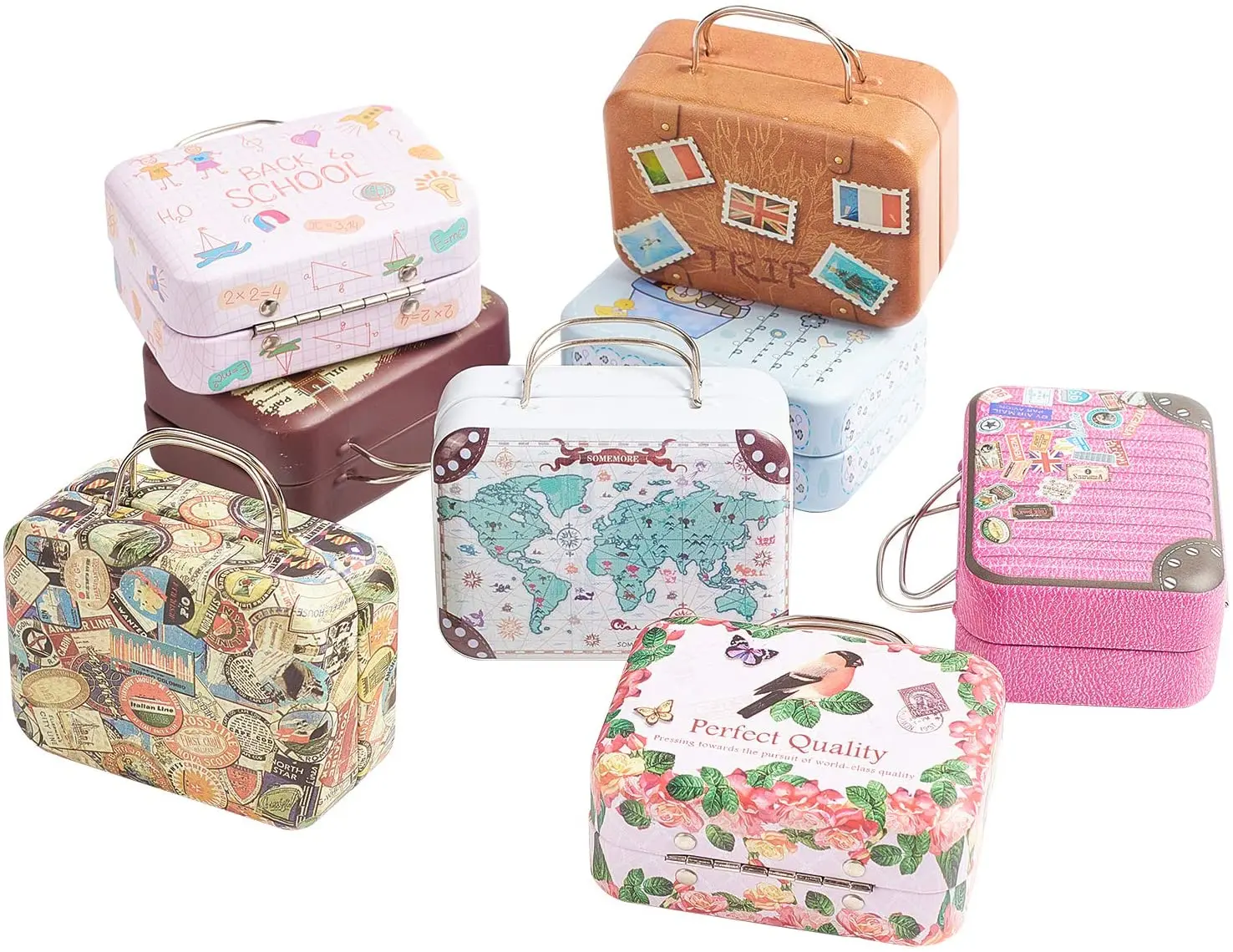 8 шт. Металлический Мини жестяная коробка Чемодан Сумки из натуральной кожи