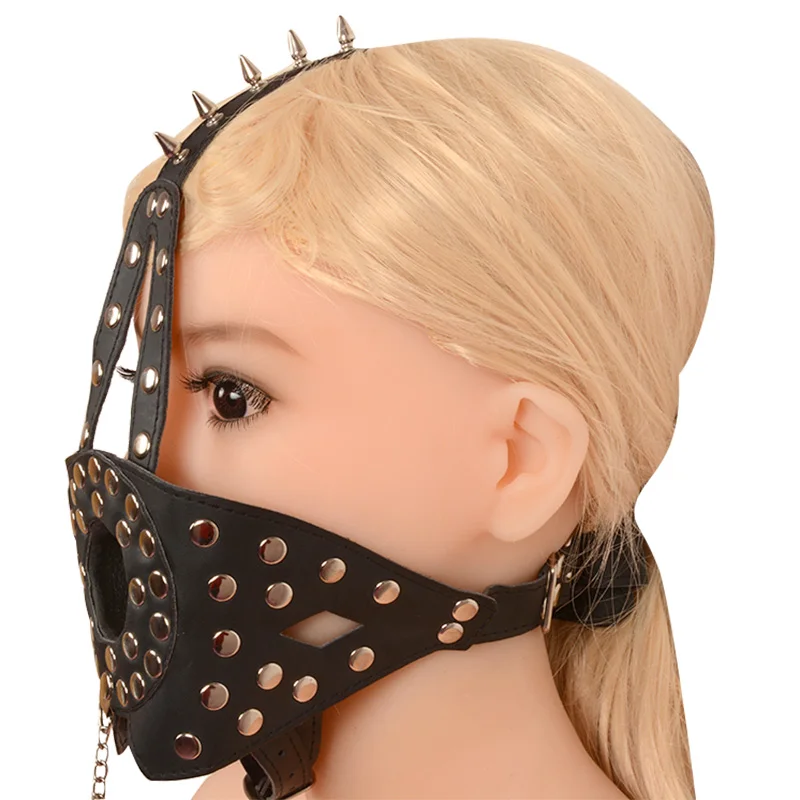 Кожаная маска портупея с открытым ртом для фетиша БДСМ|Игры взрослых| |