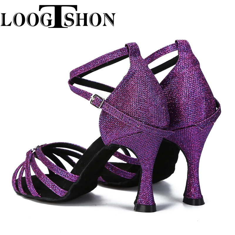 Loogtshon  Loogtshon  Dance shoes 5 strips cross pattern  satin and crystal rhinestones heel 7.5cm Suitable for all types