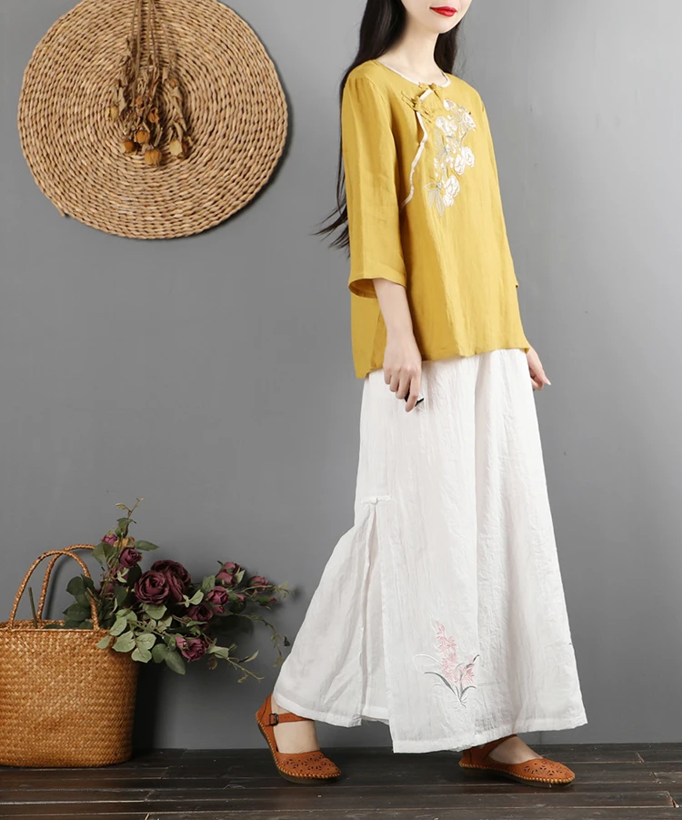 Рубашка с цветочной вышивкой в китайском стиле высокое качество Mujer топы рукавом