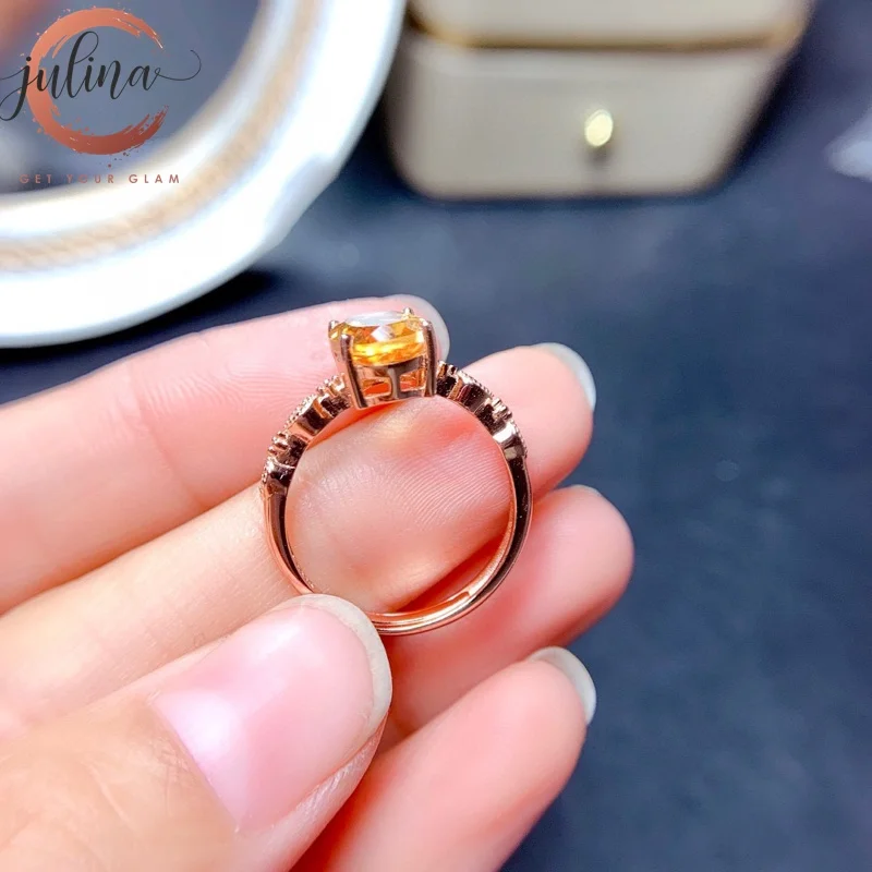 

Citrine Ring 18k Rose Gold Plated Morganite Yellow Crystal Diamond Oval Ring for women