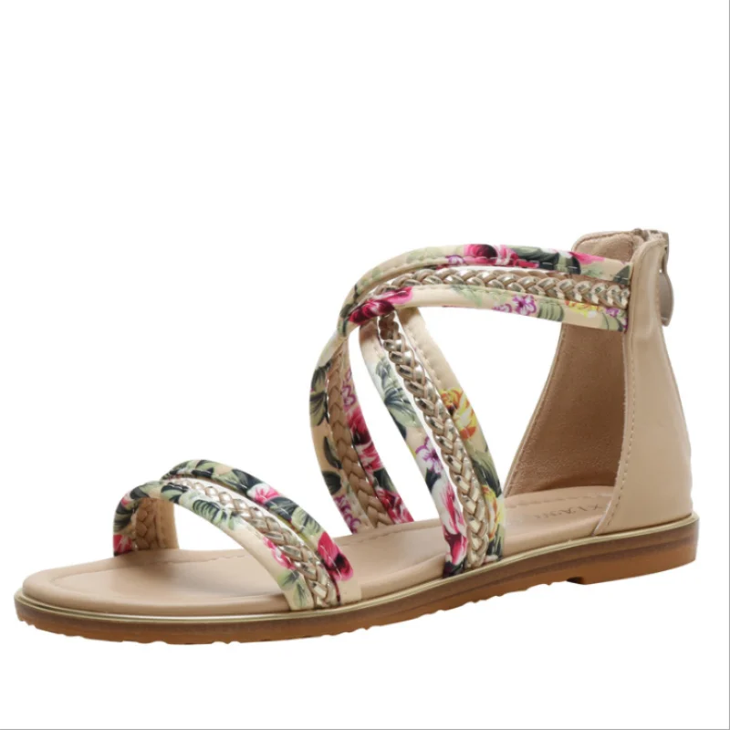

Sandals Female Summer Flat-bottom Fairy Style 2021 New Open-toed Floral Cloth Word with Non-slip Roman Shoes Zapatos Para XM021