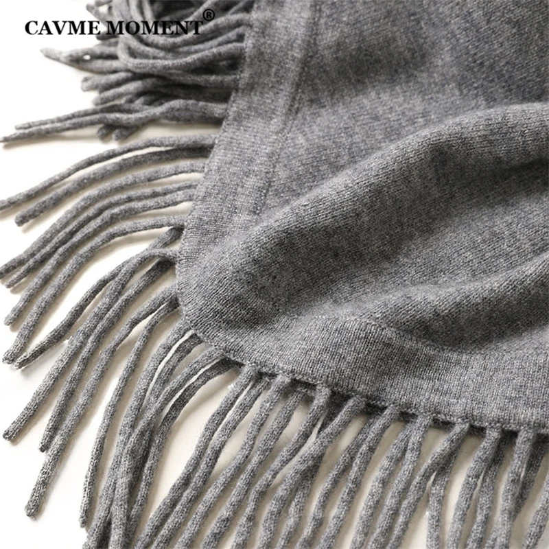 

CAVME Knitted Cashmere Pashmina Poncho for Women Ladies Fashion Gray Pashmina Wearing Scarf Solid Color Free Size 255g