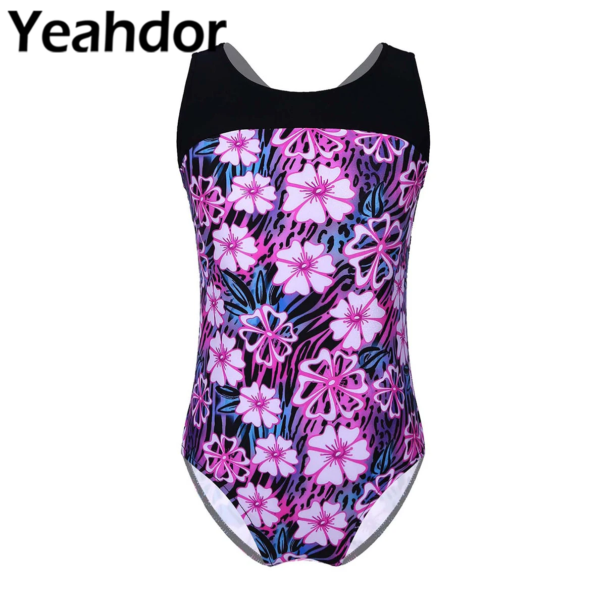

Kids Girls Summer One-Piece Swimsuit Swimwear Round Neck Sleeveless Backless Criss-Cross Bathing Suit Beach Swimming Leotard