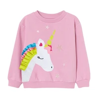 baby girl clothes toddler 2021 new autumn cotton animal applique sweatshirt pink unicorn sweater for kids 2 7 years 5y0003