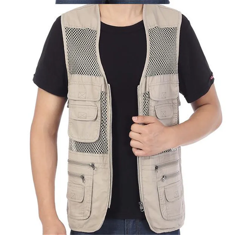 

Hollow Men Multi-Pocket Photographer Casual Waistcoat Travelers Working Male Vest