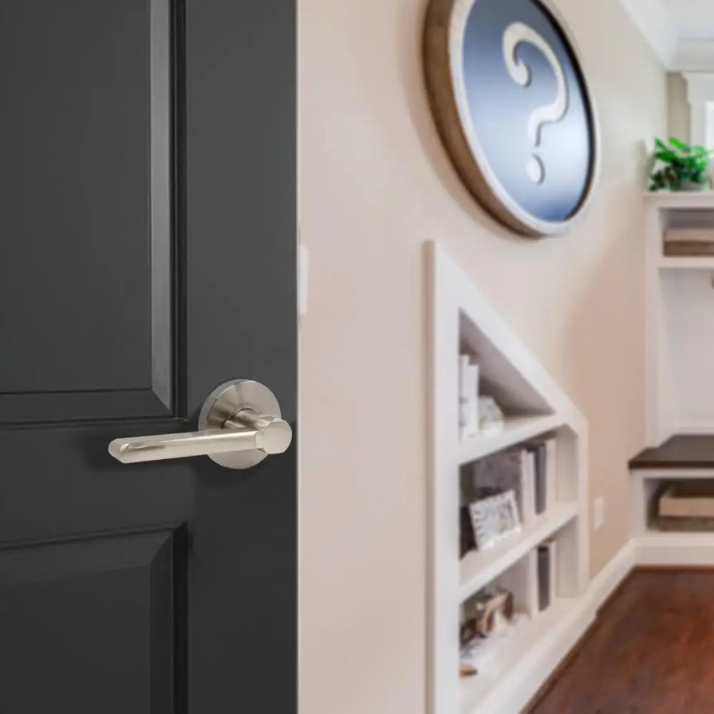 

Probrico black door handles for Interior doors Satin nickel front back door lever with latch Keyless American door lock hardware