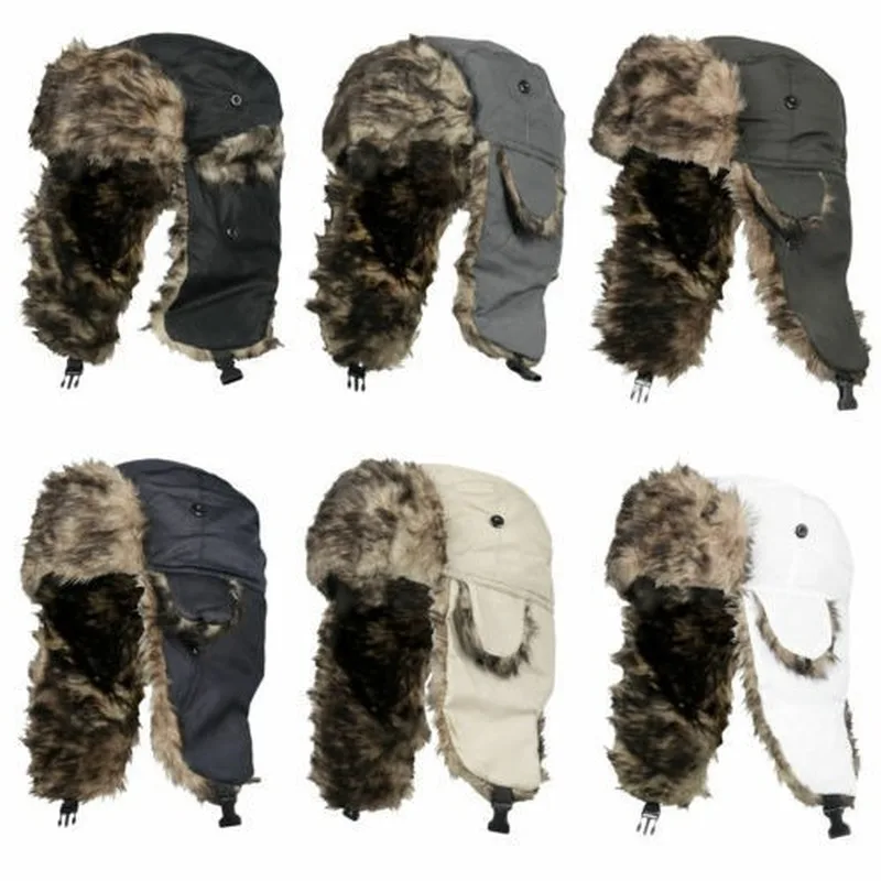 

Bomber Russian Trapper Hat Men Women Winter Ear Thermal Faux Fur Ski Cap