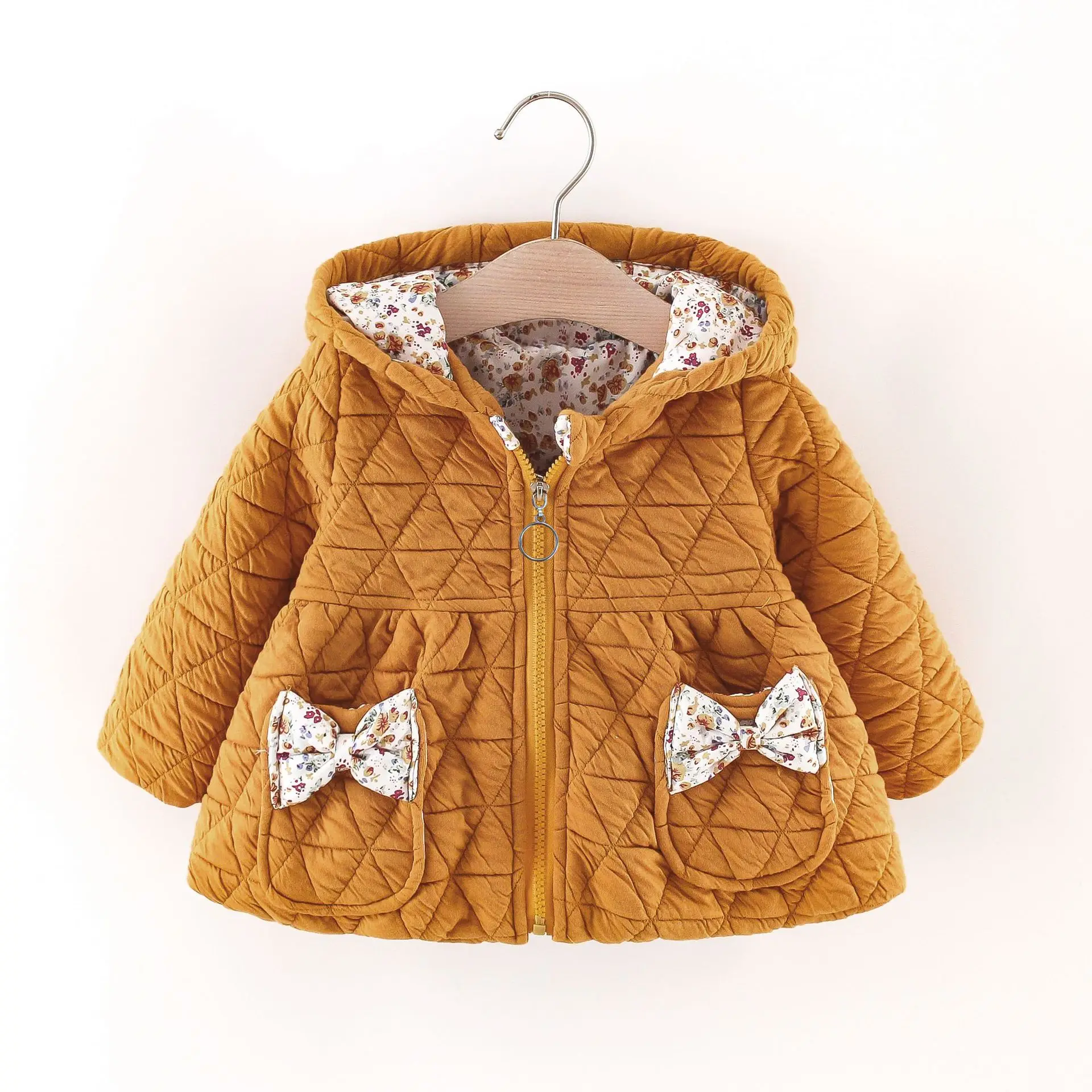 

Girls Jackets And Coats Hooded Floral Bow Thicken Warm Autumn Winter Children Clothing Princess Christmas Outwear Tops