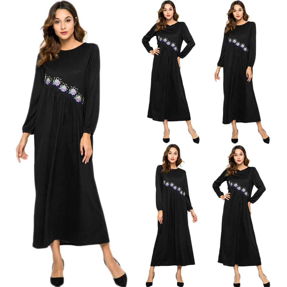 Этническое винтажное мусульманское женское длинное платье повседневное свободное платье с длинным рукавом