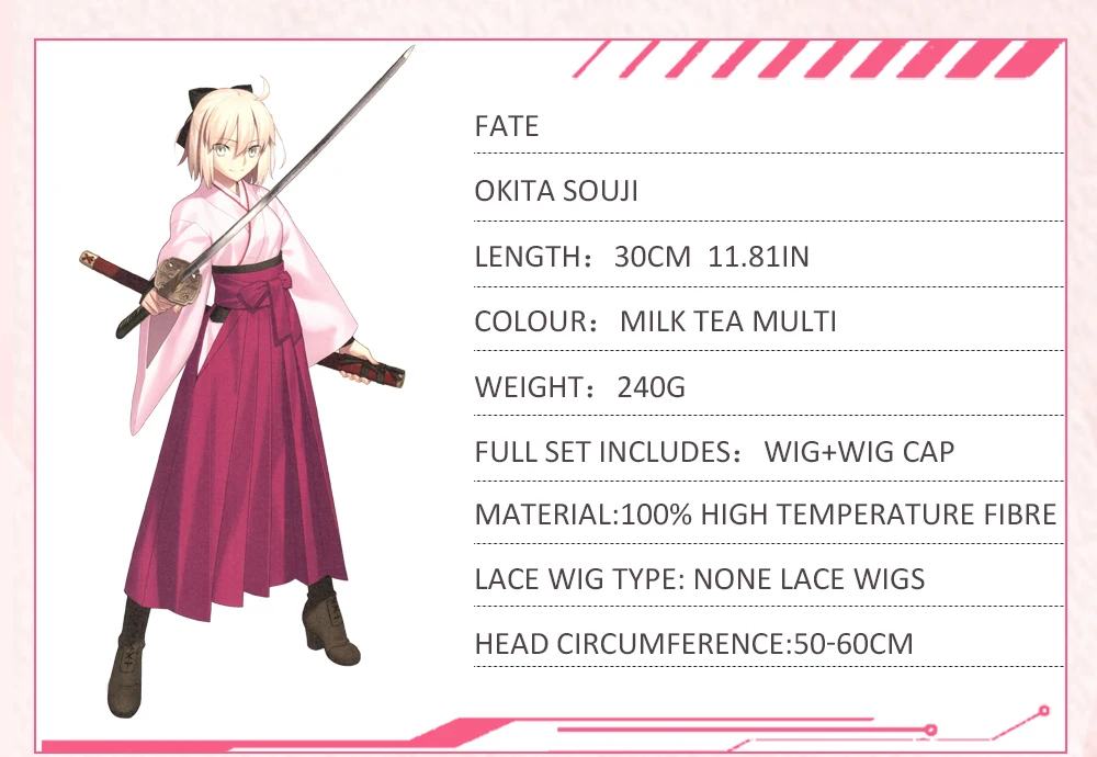 AniHut Okita Souji парик Fate Grand Order косплей парик короткие синтетические женские волосы аниме Fate Grand Order Косплей парики Okita Souji