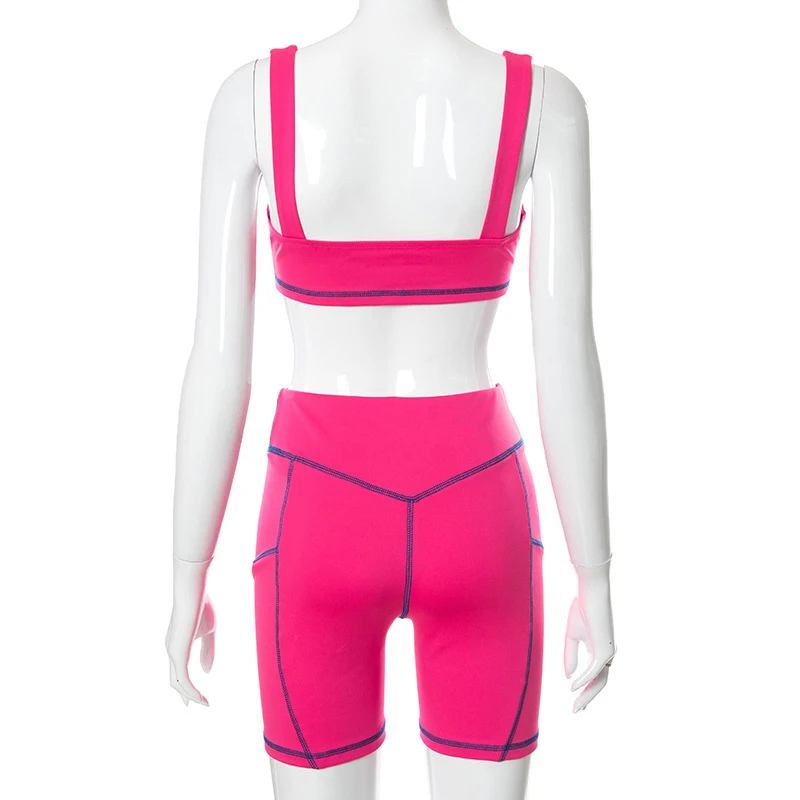 

NOVAINSPO Pink Solid High Waist Tank Tops And Shorts Co-ord Sets Fashion Casual Sleeveless Fitness Sportywear Bodycon Women Set