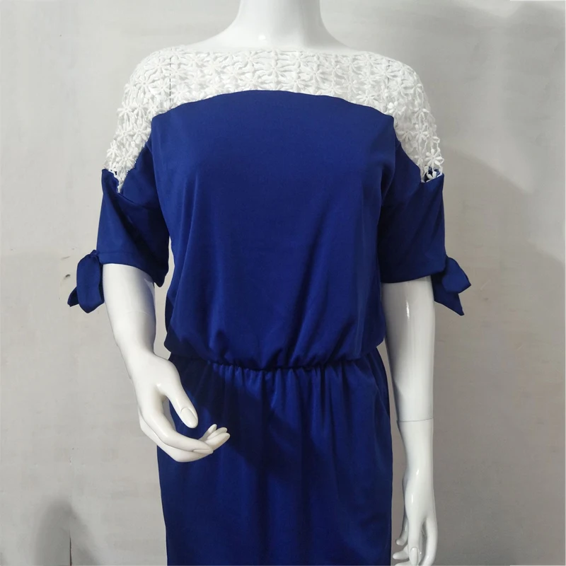 

Summer fashion sexy lace round neck stitching waist slim dress women's clothing