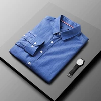 jeans shirts mens denim cowboy cotton long sleeve shirt casual solid color business dress shirts laisel blue male slim fit shirt