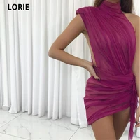 lorie cocktail dresses high neck short tulle evening dresses new prom dress pleat formal mini party gowns vestidos de festa