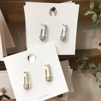 yaologe unique brooch shape pins earrings korea style chic rhinestone paperclip stud earrings for women personality jewelry gift