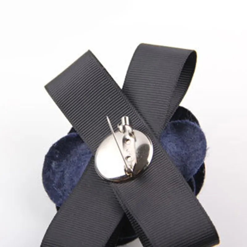 Брошь унисекс в виде цветка камелии с черным бантом булавка для шарфа ручной