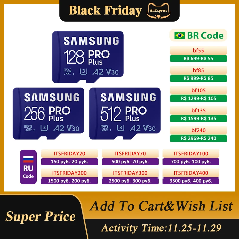 

Samsung PRO Plus Memory Card 128GB 256GB 512GB Reading Speed up to 160MB/s U3 V30 Class 10 A2 Micro SD Card UHS-I TF Card