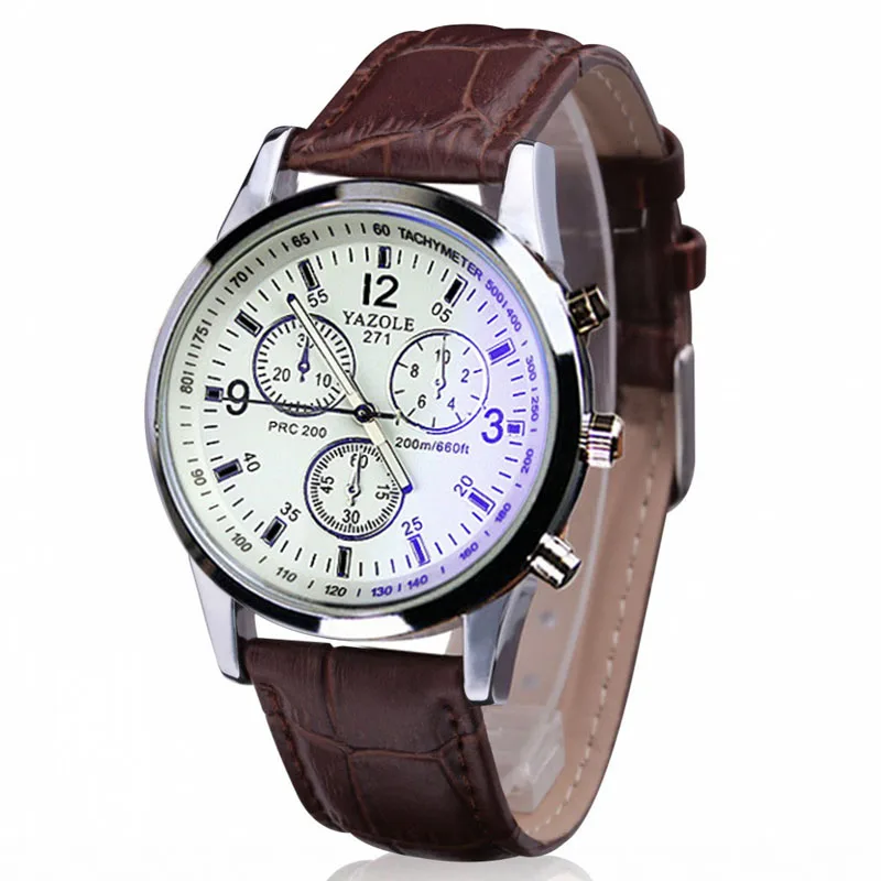 

Men's Quartz Watches Fashion Luxury Brown Faux Leather White Dial Men Blue Ray Glass Quartz Analog Watch pulseira masculina 30#