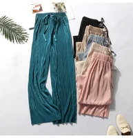 summer wide leg pants womens casual stretch high waist 2021 new fashion loose trousers pleated pants large womens pants