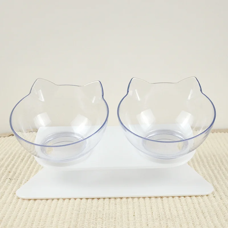 

"Pet Feeder Cat Double Bowl Dog Bowl AS Material Non-slip Food Bowl With Protection Cervical Transparent Cat Dog Bowl "