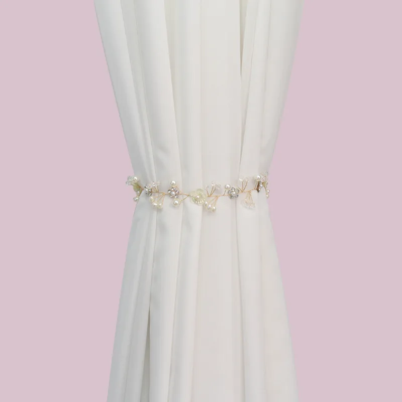 

Crystal Pearls Curtain Bandage 120CM Flowers Lace European Style Simple Handmade Braided Home Window Screening Decor Ribbons New